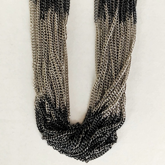 Chunky Dark & light silver tone metal chains necklace multiple fine chain string - Picture 1 of 5